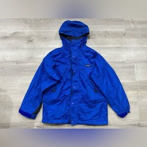 I227 Vnt Patagonia Jacket Kids 10 Blue All Terrain Jacket Shell Hooded *FLAWS